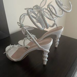 - Embellished rhinestone butterfly spiral coil wrap around stiletto heels